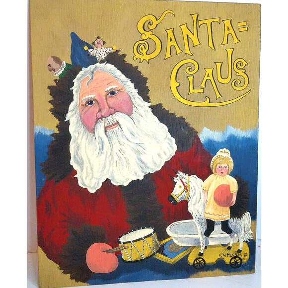 Ken Ferris Hand Painted Old World Christmas Santa Claus Wood Wall Decor - Picture 1 of 7